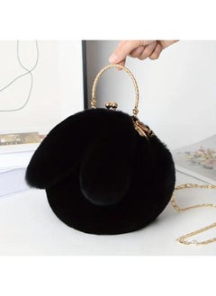 Executive LLC Cute Soft Rabbit Ear Sling Hand Bag With Smooth Zipper,Cross Body Bag For Girls,Clutch Purse with Gold Metal Chain Strap, Plush Side Bag, Shoulder hand Purse(Black)  - Image 1