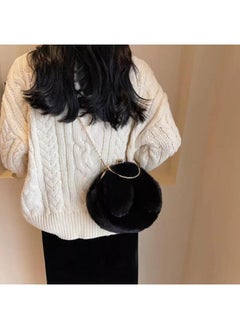 Executive LLC Cute Soft Rabbit Ear Sling Hand Bag With Smooth Zipper,Cross Body Bag For Girls,Clutch Purse with Gold Metal Chain Strap, Plush Side Bag, Shoulder hand Purse(Black)  - Image 5