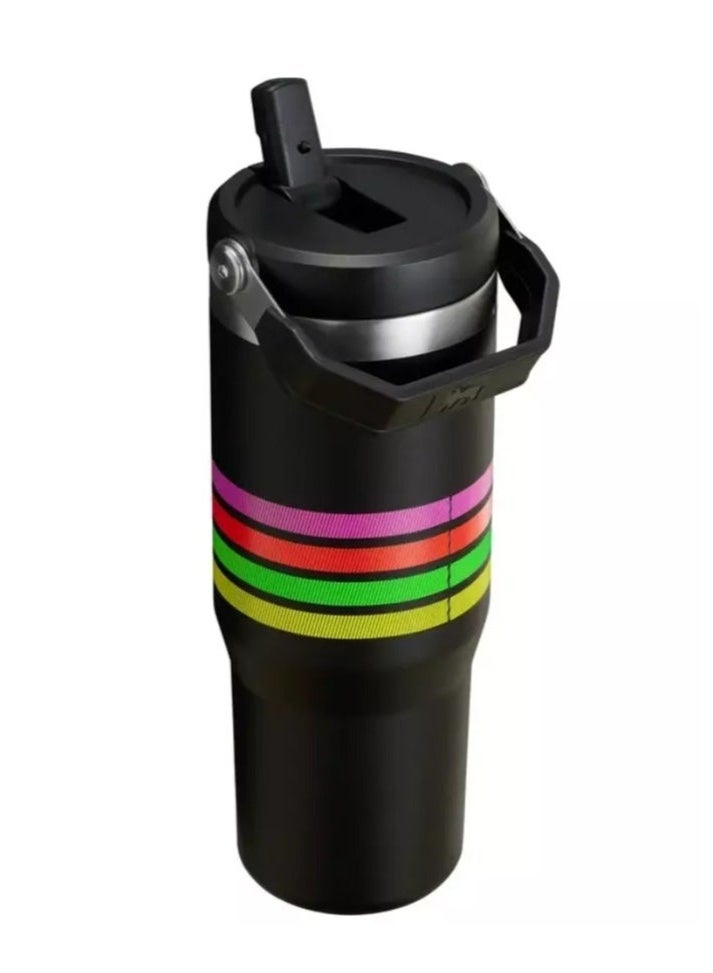 IceFlow 30oz Stainless Steel Tumbler with Leak-Resistant Lid & Straw – Vacuum Insulated Water Bottle Keeps Drinks Cold for 12H/Iced for 2 Days – Stylish Black Neon Mesh Design, Durable, Perfect for Home, Office, Travel, Gym & Outdoor Use