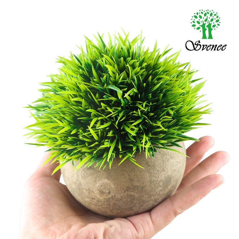 Svenee Svenee Mini Artificial Plants  Plastic Fake Green Grass Faux Greenery Topiary Shrubs with Grey Pots for Bathroom Home Office D?cor  House Decorations (1)  - Image 3