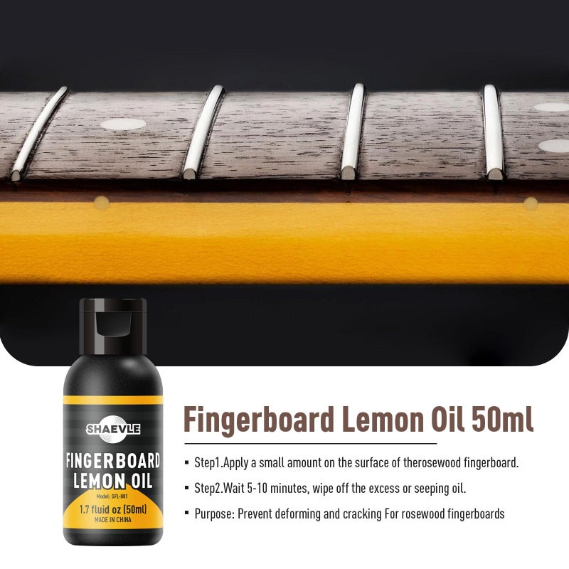SHAEVLE Guitar Cleaning Kit: Guitar Gloss Wax, Fingerboard Lemon Oil, String Cleaner Oil, Fret Polish, Guitar String Winder, Cleaning Brush, Cleaning Cloth, Tape, Extends Fretboard and String Life - Image 2