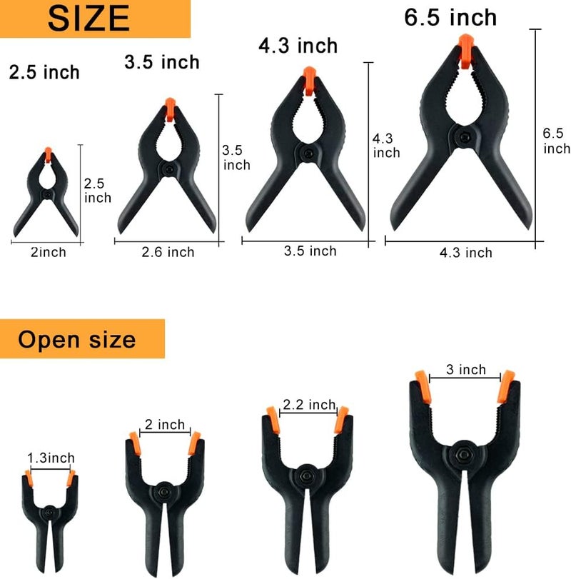 WAENLIR 6 Piece 6.5 inch Nylon Spring Clamp Set Plastics Clips for backdrop, Wood Working, Photography, Craft, Art DIY - Image 2