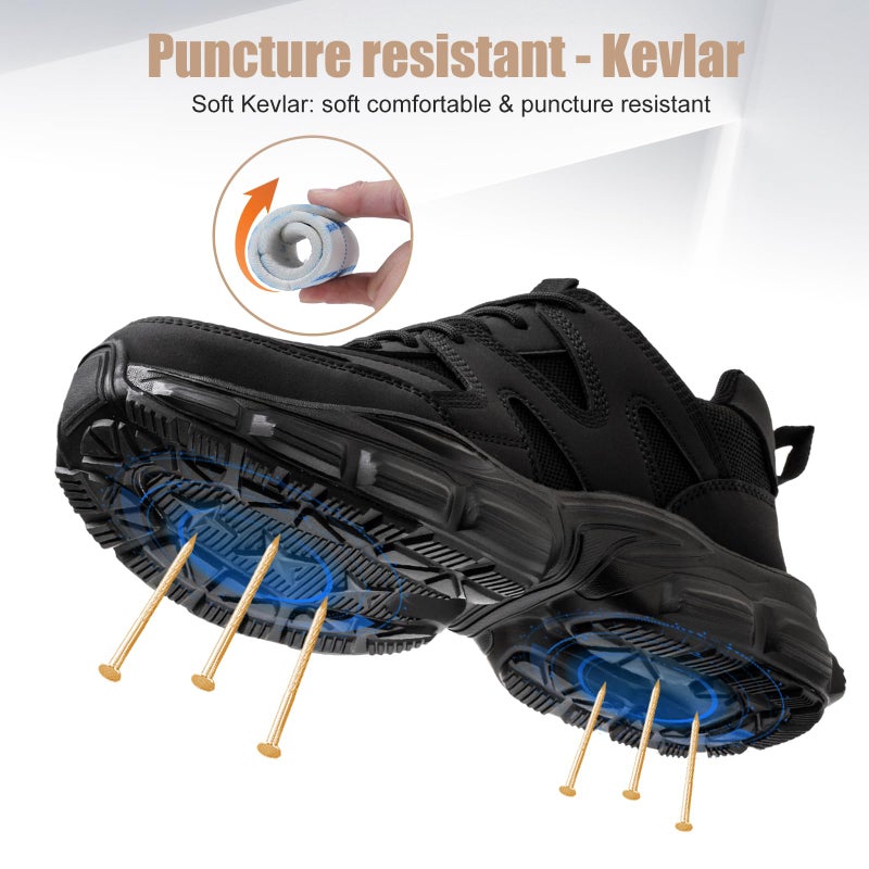 Hogent Steel Toe Shoes for Women Men Wide Non Slip Composite Work Sneakers Indestructible Comfortable Safety Tennis Shoes Lightweight Breathable Construction Sneakers Puncture Proof Ergonomic Design - Image 4