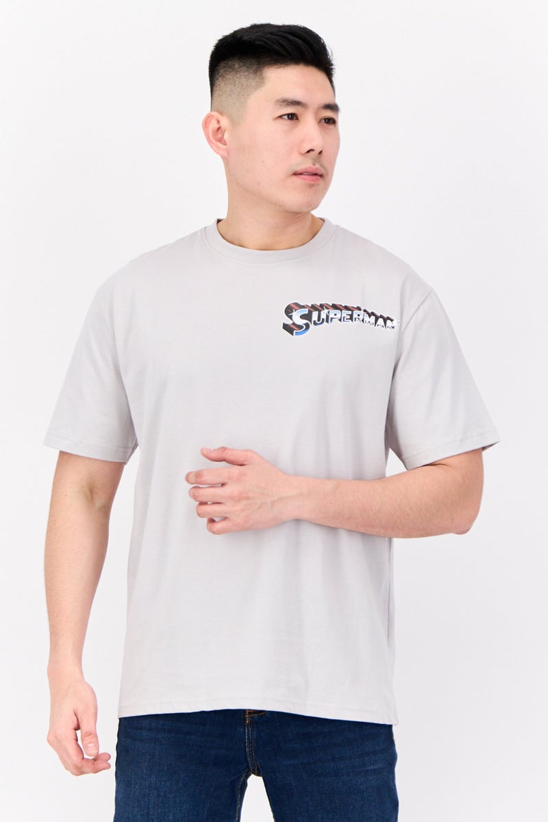 DC Men Superman Crew Neck Short Sleeves T-Shirt, Light Grey - Image 1