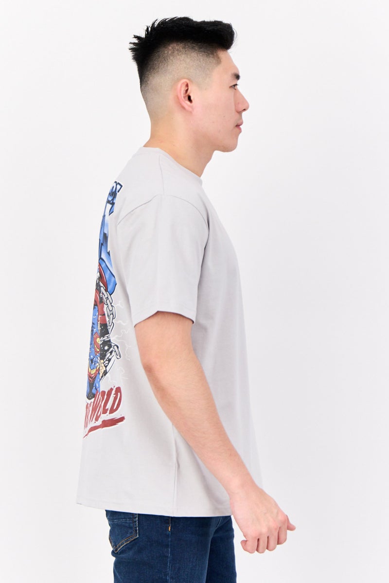 DC Men Superman Crew Neck Short Sleeves T-Shirt, Light Grey - Image 4