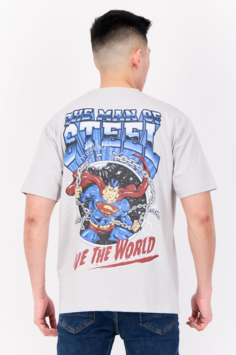DC Men Superman Crew Neck Short Sleeves T-Shirt, Light Grey - Image 2