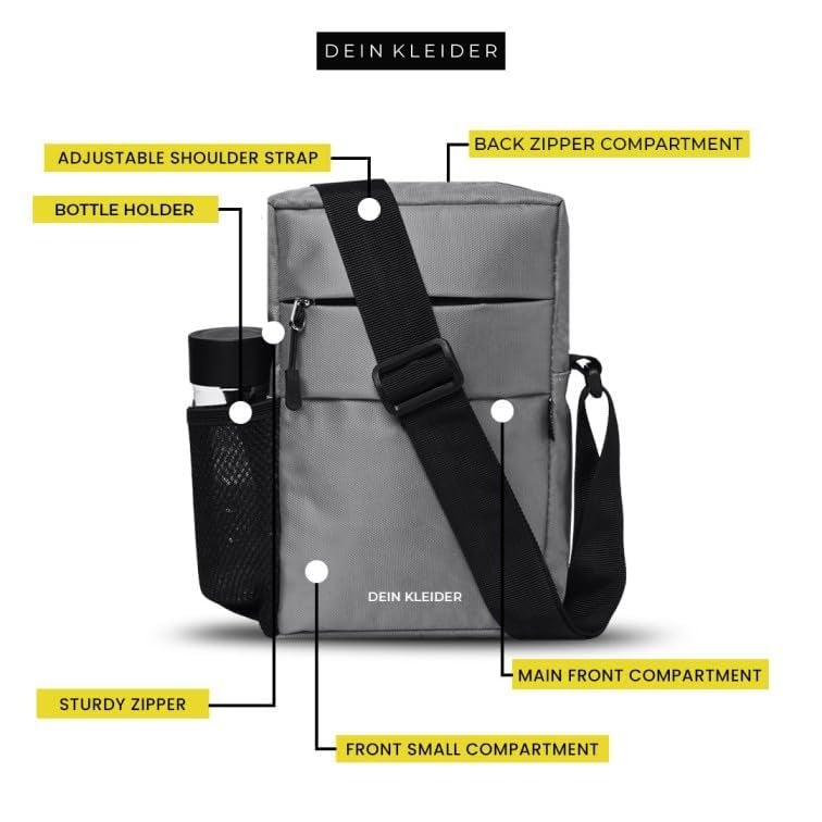 DEIN KLEIDER Nylon Sling Cross Body Utility Travel Office Business Messenger one Side Shoulder Bag for Men and Women (Grey) - Image 5