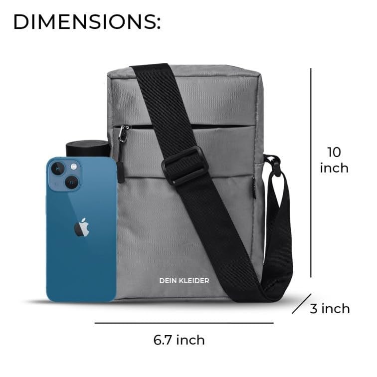 DEIN KLEIDER Nylon Sling Cross Body Utility Travel Office Business Messenger one Side Shoulder Bag for Men and Women (Grey) - Image 3