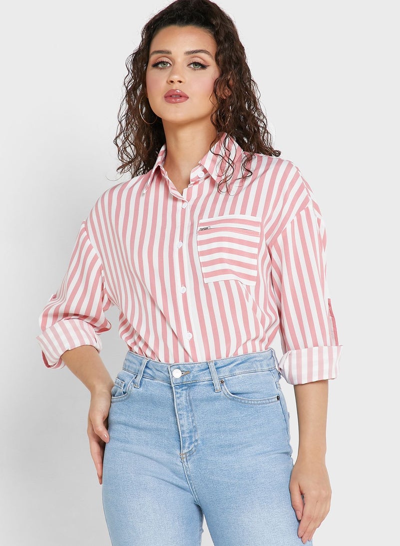 Ginger Zip Pocket Detail Striped Shirt  - Image 1