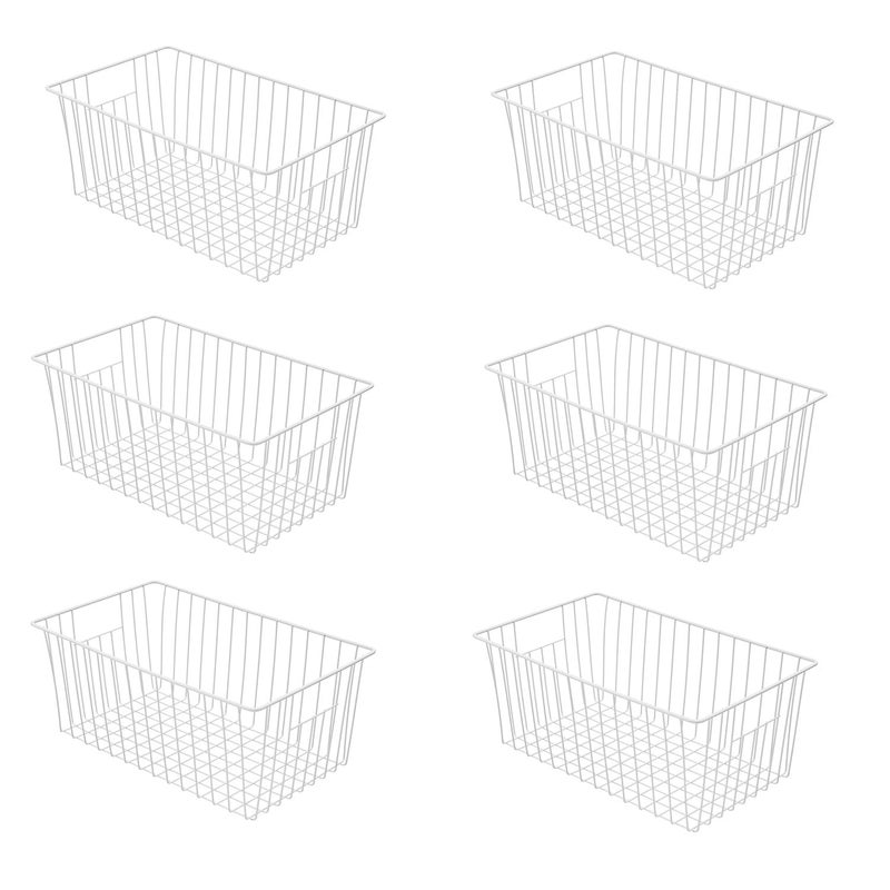 Lonpute 16Lx12Wx6H Inch Wider Freezer Organizer Baskets Container  Refrigerator Metal Wire Storage Bins With Handles For Kitchen  Pantry  Cabinet  Closets - Pearl White(6 Packs - Image 1