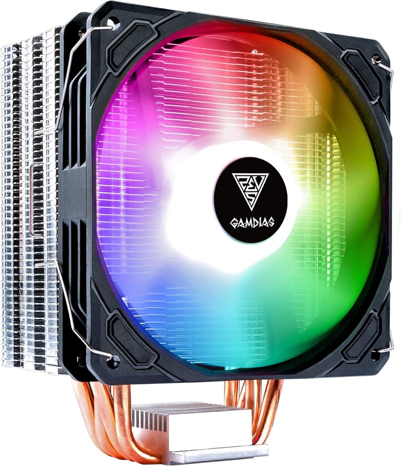 GAMDIAS BOREAS E1-410 CPU Cooler, CPU Air Cooler, CPU Fan, Direct Touch Contact, 4 Copper Heat Pipes, Dual Ring ARGB, Fully customizable ARGB lighting, Compatible with Intel & AMD - Image 1