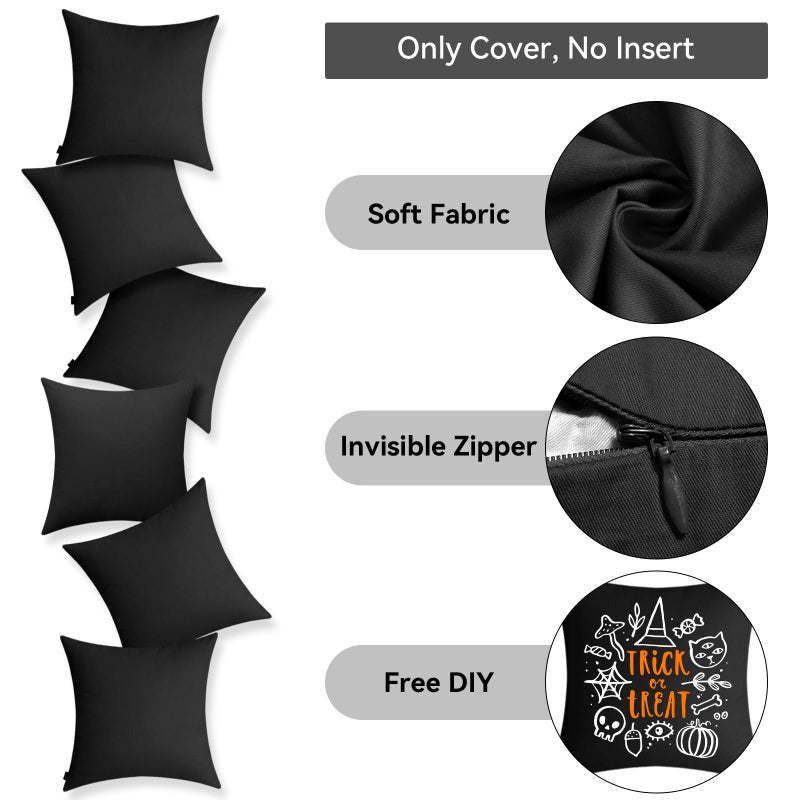 Coddsmz 6 Pack Decorative 100% Cotton Pillow Covers Square Cushion Cover Solid DIY Throw Pillowcase for Home Sofa Bedroom Black 6 Pack-20"" x 20""/50x50cm (ONLY Covers  NOT Insert) - Image 5