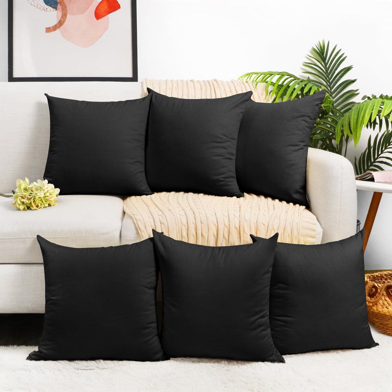 Coddsmz 6 Pack Decorative 100% Cotton Pillow Covers Square Cushion Cover Solid DIY Throw Pillowcase for Home Sofa Bedroom Black 6 Pack-20"" x 20""/50x50cm (ONLY Covers  NOT Insert) - Image 1