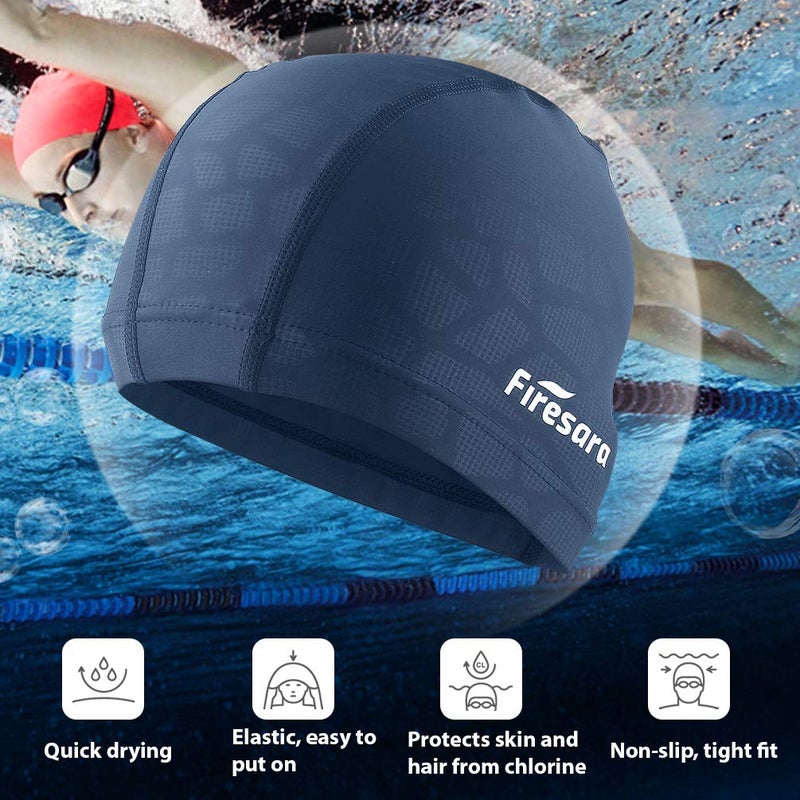 Firesara Fabric Swim Cap, High Elasticity Swimming Cap Keeps Hair Clean Breathable Fit Both Long Hair Short Hair, Swim Caps Woman Girls Men Kids One Size Hat - Image 2