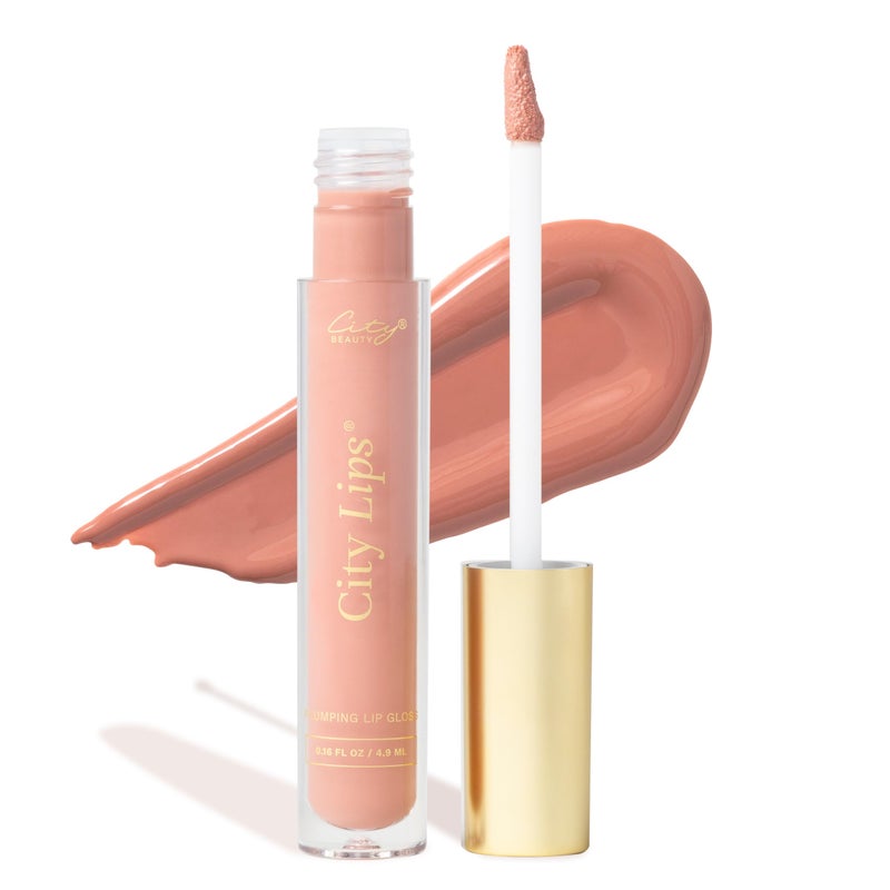 City Beauty City Lips Plumping Lip Gloss Pink Nude - High-Shine Gloss for Fuller, Younger-Looking Lips | Hydrating & Smoothing Lip Treatment Hyaluronic Acid