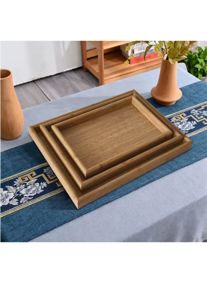 طقم صواني من الخشب الطبيعي مكون من 3 قطع بني - Image 2