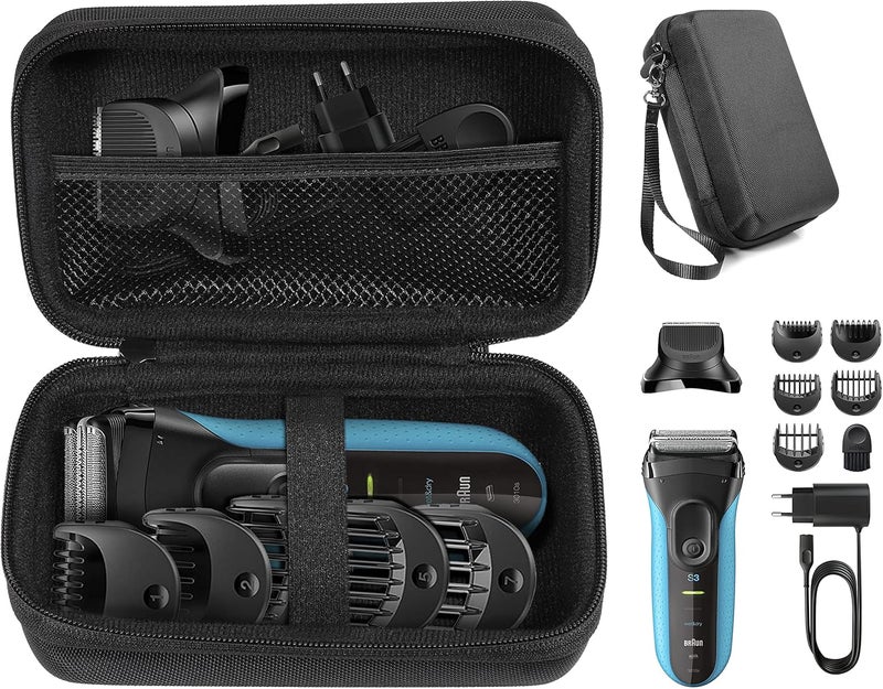 CaseSack Case for Braun Electric Razor for Men, Series 3 3010Bt, 3 310s, Series5 5190cc, Series 7 7865cc, organizer for razor, heads and combs, brush, oil and cord, mesh accessories pocket