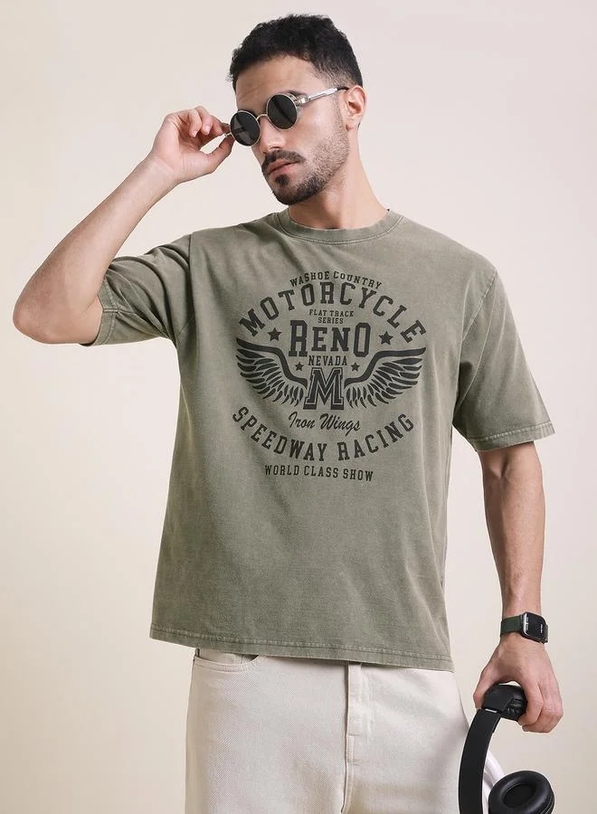Dillinger Men Oversized Acid Washed Printed T-Shirt