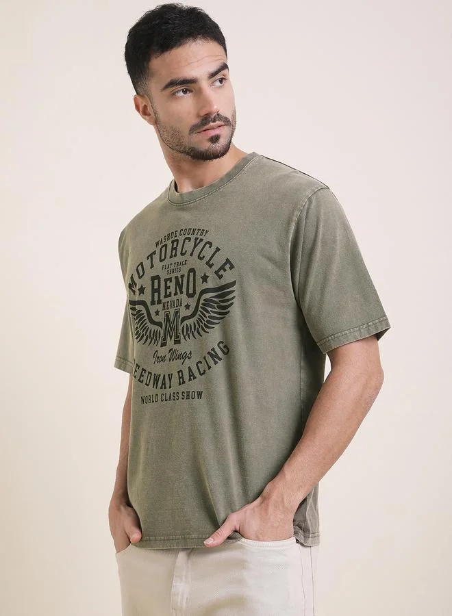 Dillinger Men Oversized Acid Washed Printed T-Shirt