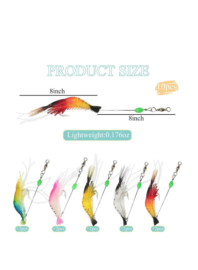 KASTWAVE 10 pcs Soft Luminous Shrimp Lure Set, Premium Soft Shrimp Fishing Tackle with Luminous Sharp Hooks, for Freshwater Saltwater Bass Trout Catfish Salmon - Image 3