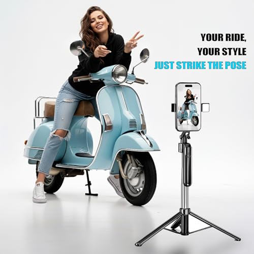 Kratos Selfie Stick Tripod Stand with Light 67 inch/1.7 M, 360° Rotation Handle for Anti Shake Shooting Tripod, Multifunctional Bluetooth Tripod for Mobile Phone Vlogging, Live Stream & Travel - Image 2