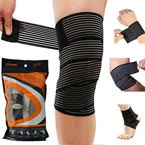 TIMA Elastic Knee Compression Bandage Wraps | Support for Ankle, Knee, Elbow Pain Relief, Sports & Workout | Can Be Used For Squats and Powerlifting | Pack of 2,(Black) - Image 1