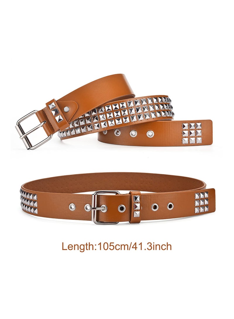 SYOSI 2 Pcs Rivet Studded Punk Belt Unisex Pyramid Metal Belt Classic Leather Belt Black Studded Belt Leather Vintage Punk Rock Grommet Belt for Women Men Jeans Belt Clothing Accessories 2 Colors - Image 3