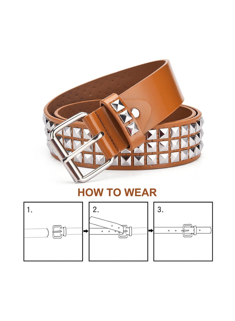 SYOSI 2 Pcs Rivet Studded Punk Belt Unisex Pyramid Metal Belt Classic Leather Belt Black Studded Belt Leather Vintage Punk Rock Grommet Belt for Women Men Jeans Belt Clothing Accessories 2 Colors - Image 5
