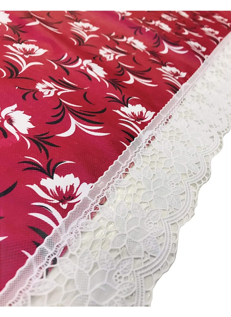 craft city CRAFT CITY Pink Color Flower Printed Center/Dining Table Cover for 2/4/6 Seater Table Cloth/Water and dust with Oil-Proof PVC Rectangular Shape (54x78 inch)  - Image 3