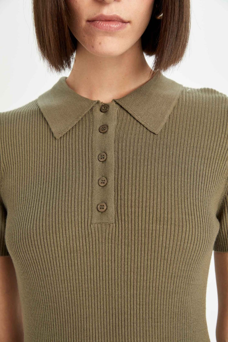 DeFacto Woman Fitted Body Fitting Polo Neck Basic Short Sleeve Mini Dress  - Image 3