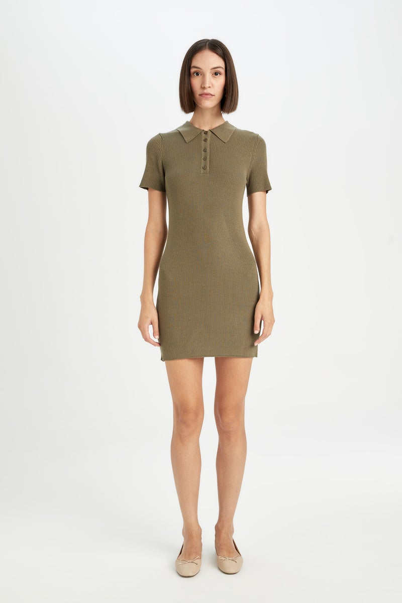 DeFacto Woman Fitted Body Fitting Polo Neck Basic Short Sleeve Mini Dress  - Image 4