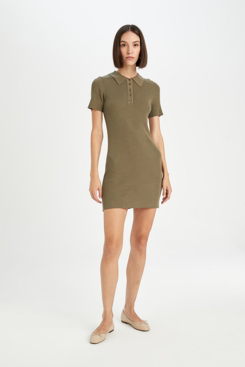 DeFacto Woman Fitted Body Fitting Polo Neck Basic Short Sleeve Mini Dress  - Image 1