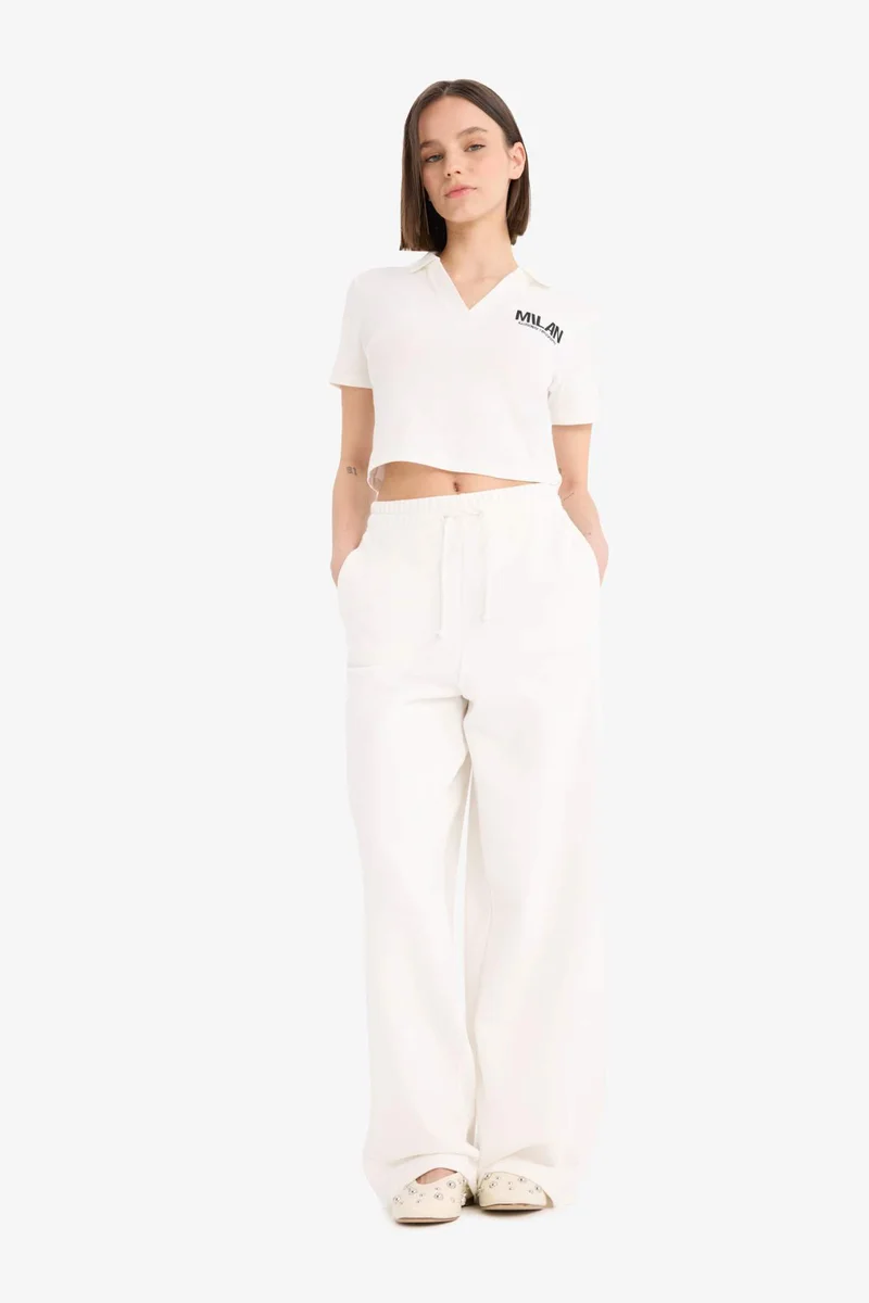 ديفاكتو Fitted Polo Collar Embroidery Printed Modal T-Shirt