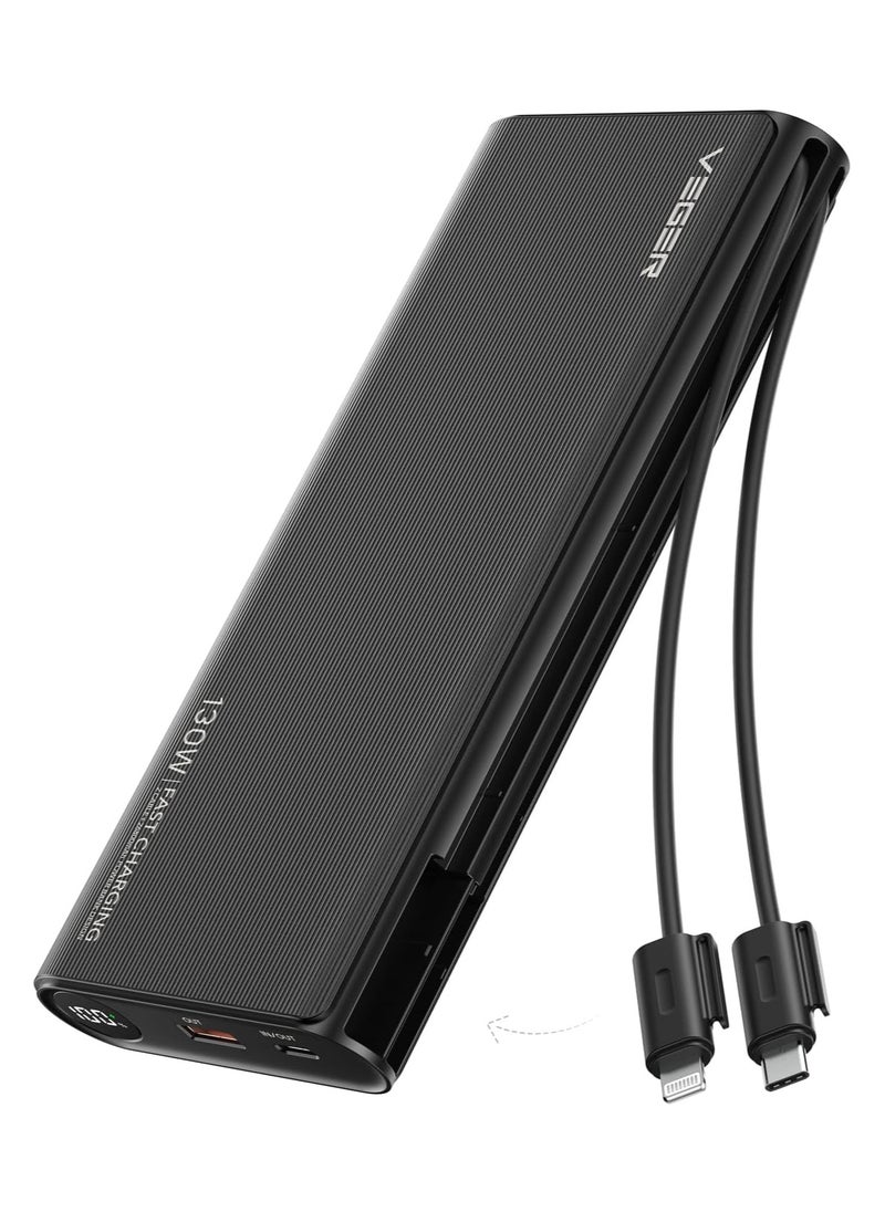 VEGER - VEGER 25000mAh Portable Laptop Power Bank Charger with Built-in Cables, Fast Charging Battery Pack (Total 130W) For MacBook / Dell / XPS / iPad / iPhone / Samsung & More - Image 1