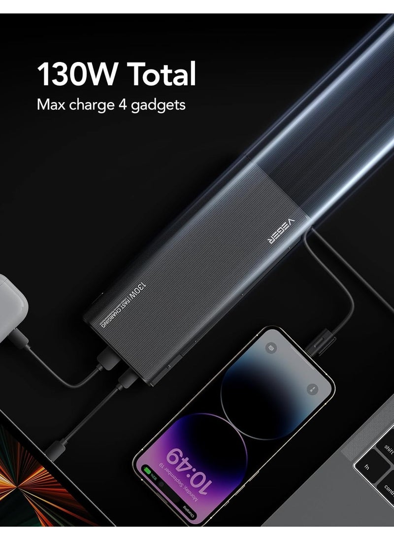 VEGER - VEGER 25000mAh Portable Laptop Power Bank Charger with Built-in Cables, Fast Charging Battery Pack (Total 130W) For MacBook / Dell / XPS / iPad / iPhone / Samsung & More - Image 1