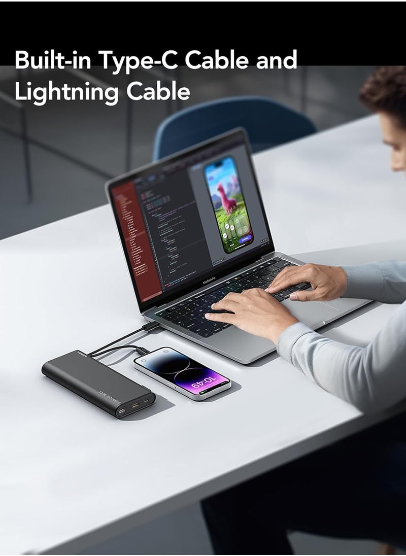 VEGER - VEGER 25000mAh Portable Laptop Power Bank Charger with Built-in Cables, Fast Charging Battery Pack (Total 130W) For MacBook / Dell / XPS / iPad / iPhone / Samsung & More - Image 1