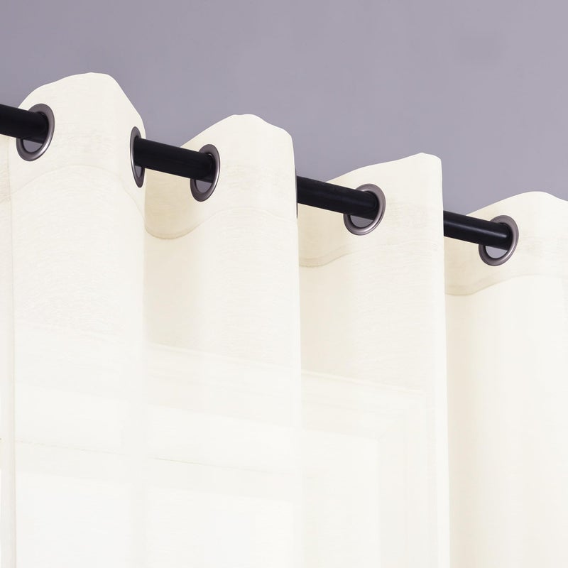 Koufall Ivory Grommet Faux Linen Stretains 52x90 Inch - Image 3