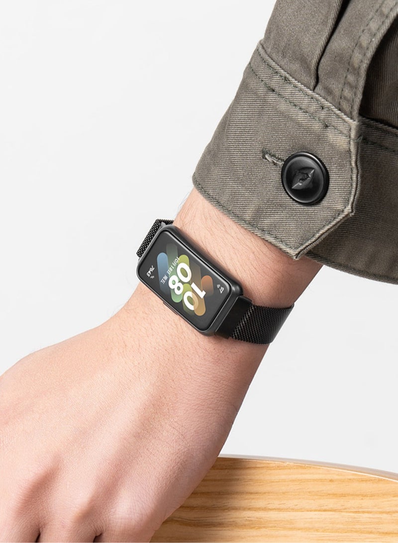 يوك سوار معصم مغناطيسي معدني من الفولاذ المقاوم للصدأ لساعة هواوي باند 8/9/10 الذكية، لون أسود - Image 3