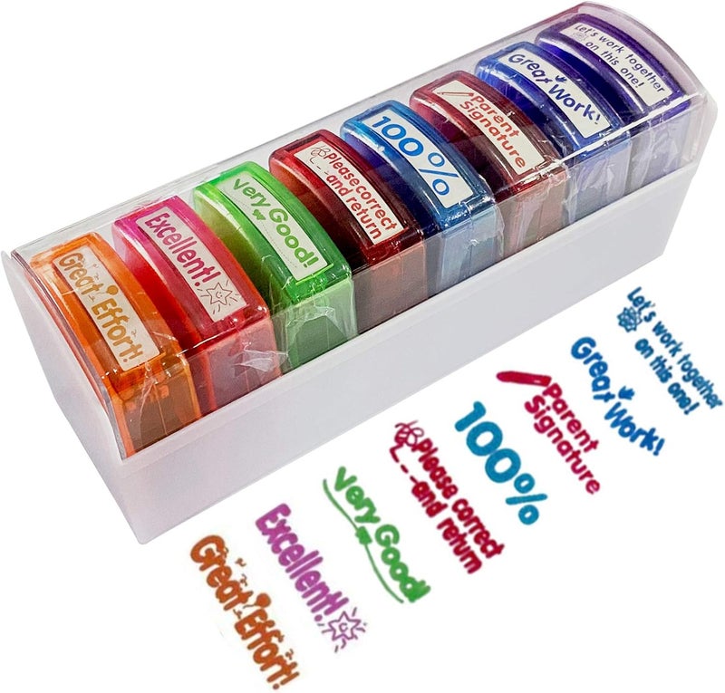 Bertiveny Teacher Stamps for Grading Classroom,Parent Signature Teacher Self-Inking Stamp Set for Homework Teacher Supplies with 8 pcs - Image 1