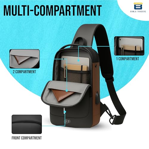 Btag Anti-Theft Sling Bag for Men & Women |Waterproof Crossbody Chest Bag with Lock| Lightweight Shoulder Daypack |for Travel, Work, and Daily Use (Brown_Black) - Image 5