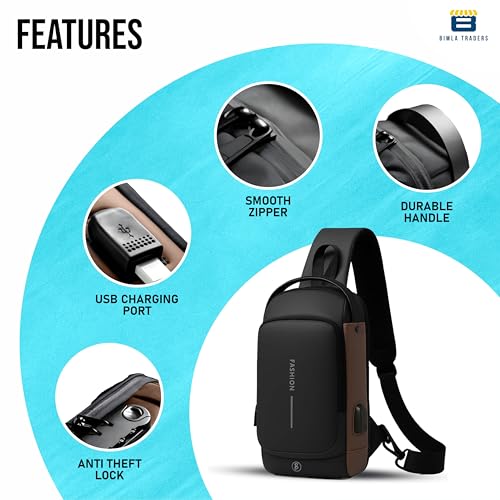 Btag Anti-Theft Sling Bag for Men & Women |Waterproof Crossbody Chest Bag with Lock| Lightweight Shoulder Daypack |for Travel, Work, and Daily Use (Brown_Black) - Image 4