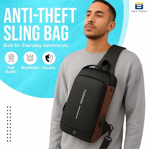 Btag Anti-Theft Sling Bag for Men & Women |Waterproof Crossbody Chest Bag with Lock| Lightweight Shoulder Daypack |for Travel, Work, and Daily Use (Brown_Black) - Image 2