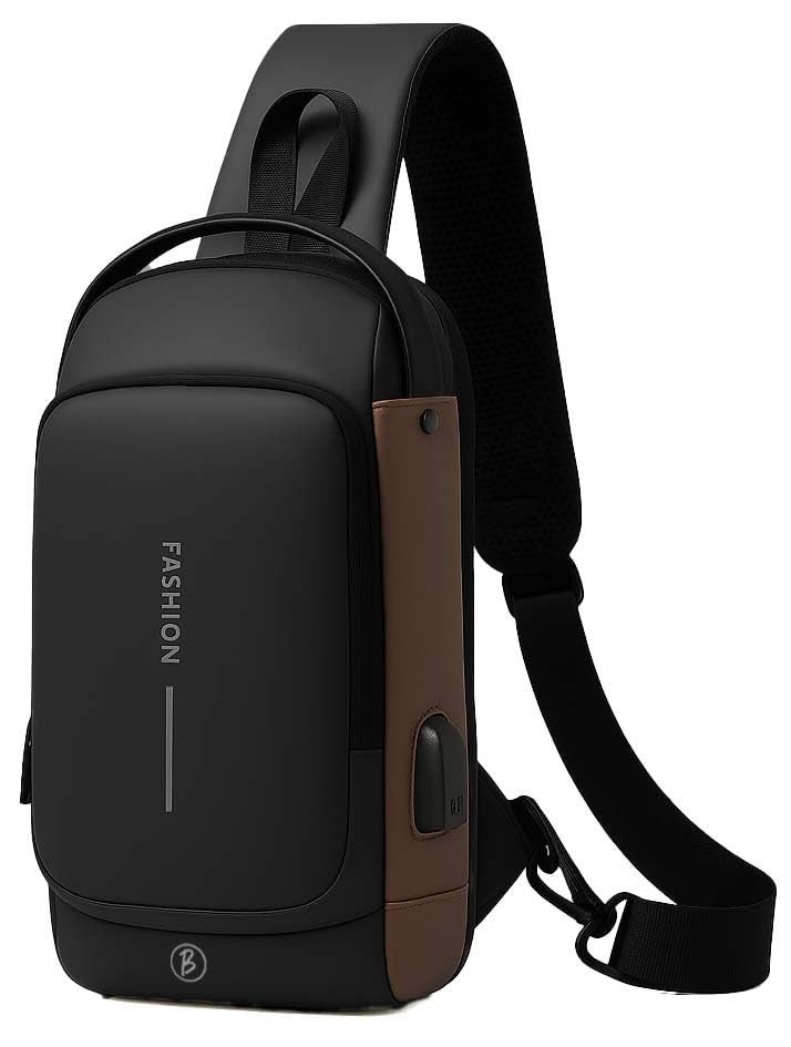 Btag Anti-Theft Sling Bag for Men & Women |Waterproof Crossbody Chest Bag with Lock| Lightweight Shoulder Daypack |for Travel, Work, and Daily Use (Brown_Black) - Image 1