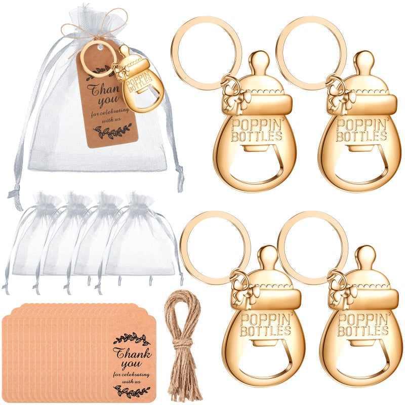 CHENGU Popping Bottle Openers Baby Shower Return Favors for Guests Bottle Opener Decorations and Souvenirs with Organza Bags Thank You Tags for Theme Party Favors Key Chain Style73 Pieces