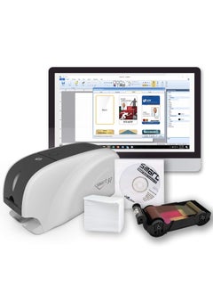 Smart IDP SMART-31S ID Card Simplex Printer Kit with PC Only Software, 250 Print YMCKO Color Ribbon, and 100 PVC Plastic Cards  - Image 1