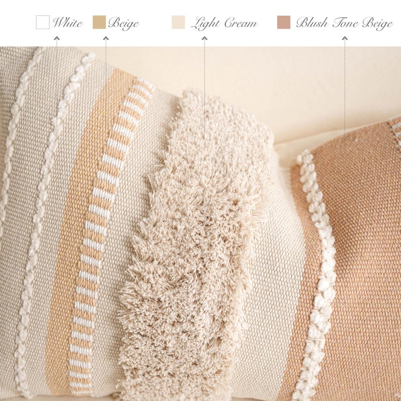 BlissBlush 12x20 Lumbar Pillow Cover, Neutral Cream Boho Accent Pillowcase with Tufted Texture and Tassels, Rectangular Decorative Cushion for Sofa Couch Living Room (Cover Only) - Image 4