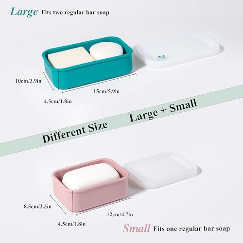 MtBoi 2PC Portable Leakproof Travel Soap Case, Silicone Travel Soap Case, Compact Soap Holder with Drainage Layer, Travel Soap Holder for Camping, Gym, Outdoor Turquoise&Flamingo - Image 3