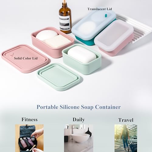 MtBoi 2PC Portable Leakproof Travel Soap Case, Silicone Travel Soap Case, Compact Soap Holder with Drainage Layer, Travel Soap Holder for Camping, Gym, Outdoor Turquoise&Flamingo - Image 4