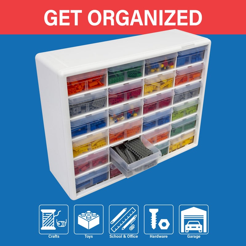 Akro-Mils 24-Drawer Plastic Drawer Storage Cabinet for Garage Organization, Bead Organizer, Building Bricks Storage, Teacher Toolbox, Makeup Organizer, 20" W x 6" D x 16" H, 10124 White - Image 3