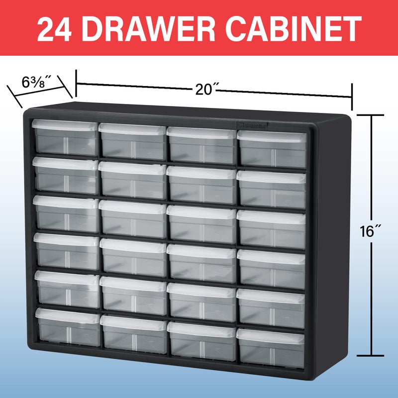 Akro-Mils 24-Drawer Plastic Drawer Storage Cabinet for Garage Organization, Bead Organizer, Building Bricks Storage, Teacher Toolbox, Makeup Organizer, 20" W x 6" D x 16" H, 10124 White - Image 2